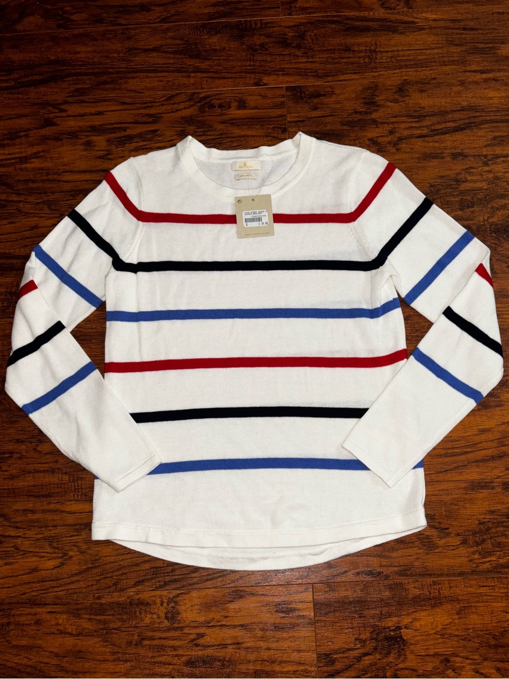 Munrospun House of Bruar NWT Sweater White Red Blue Striped 100% Pure Cotton Top